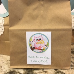 "Thanks for coming...It was a "HOOT!" (favor bag tag)